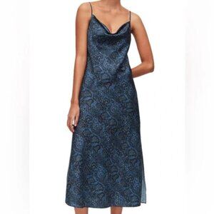 AllSaints womens blue snake tank Hadley Tamora Cowl Neck Slip‎ Dress size 10 NWT